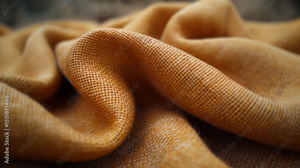Fototapeta premium Soft brown textile with detailed weave. Macro photo of cozy, natural fabric with gentle folds. Organic and warm material texture.