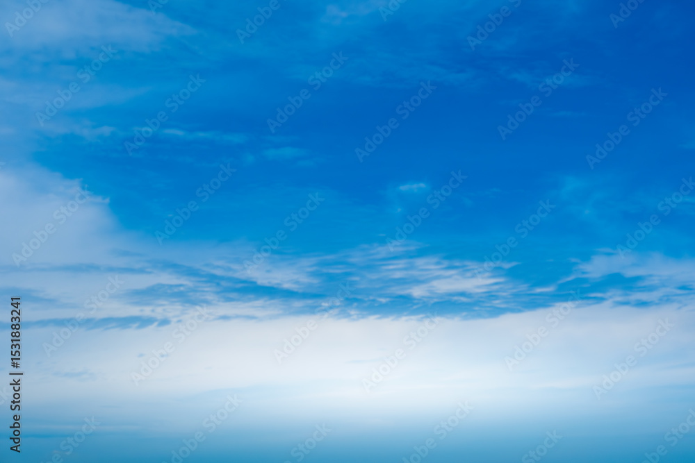 Fototapeta premium Panorama of cloud clear sky background for summer vacation concept at ocean and summer sea water with sunlight of beautiful cloudy 