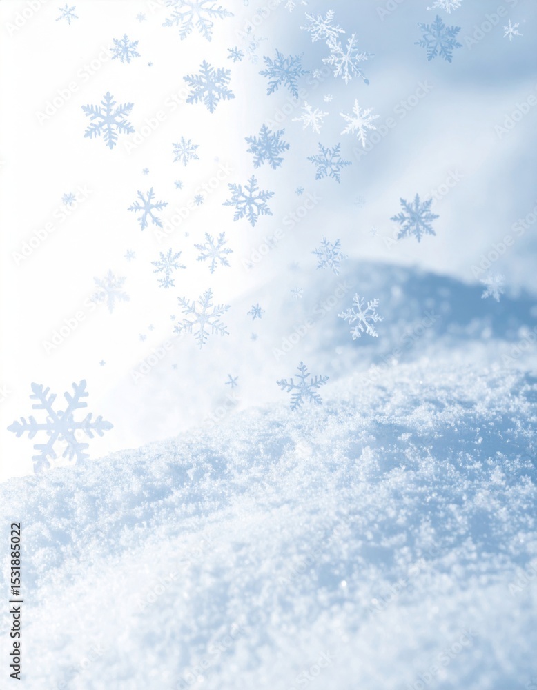 Naklejka premium Falling Snowflakes on a Snowy Landscape
