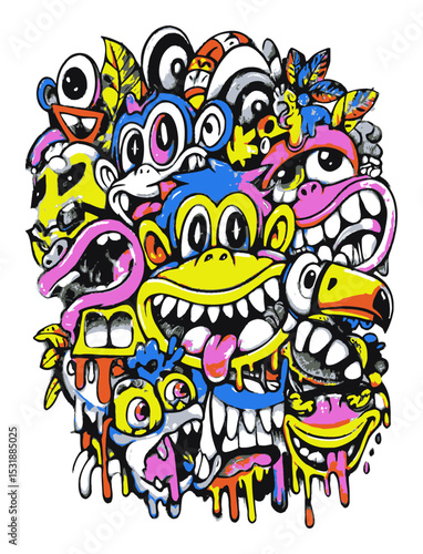 Colorful Abstract Vector Design of Playful and Whimsical Faces
