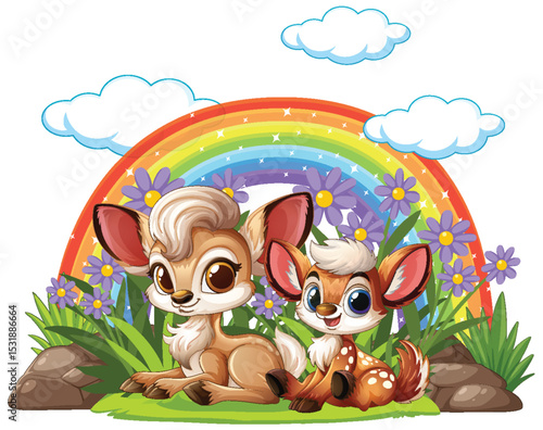 Cute Deer Under a Rainbow
