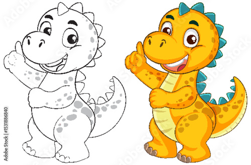 Colorful Cartoon Dinosaur Illustration with Outline