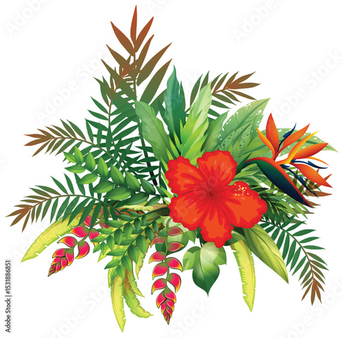 Tropical Floral Arrangement with Exotic Bird Plant