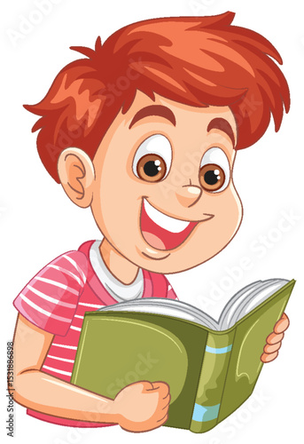 Happy Boy Reading a Book