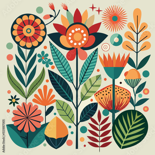 Mid century modern botanical abstract flower pattern