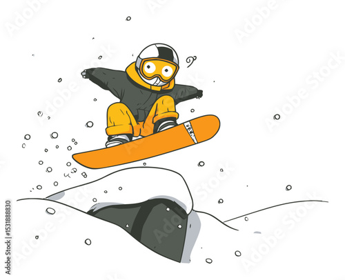 Cartoon Character Snowboarding in Mid-Air with Exciting Energy and Fun
