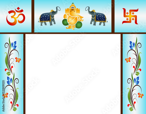 Arch for pooja room decoration. lord god ganesha, om and sawastik, flowers