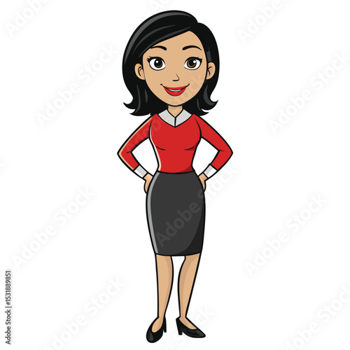 Professional woman in a fitted pencil skirt, displaying sleek lines and professional grace, a confident and sharp look for the workplace.