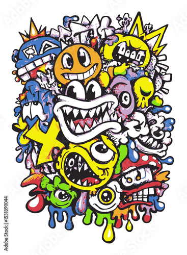 Colorful Abstract Vector Design with Cartoonish Characters and Emotions