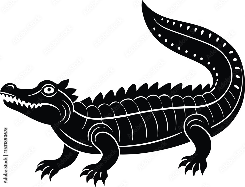 Fototapeta premium Stylized black and white illustration of an alligator or crocodile figure