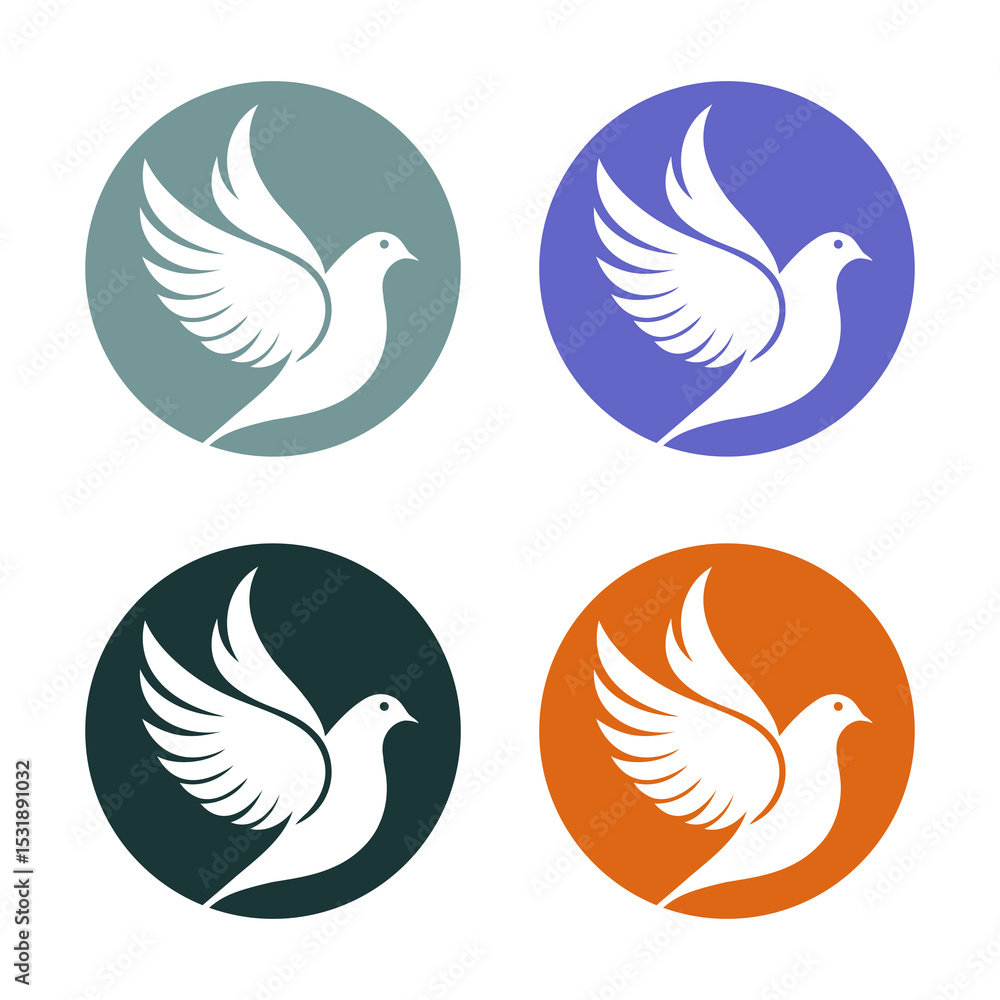 Obraz premium Dove Icons Set in Circular Frames