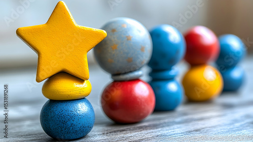 Colorful wooden stacking toy balls and star playful education image