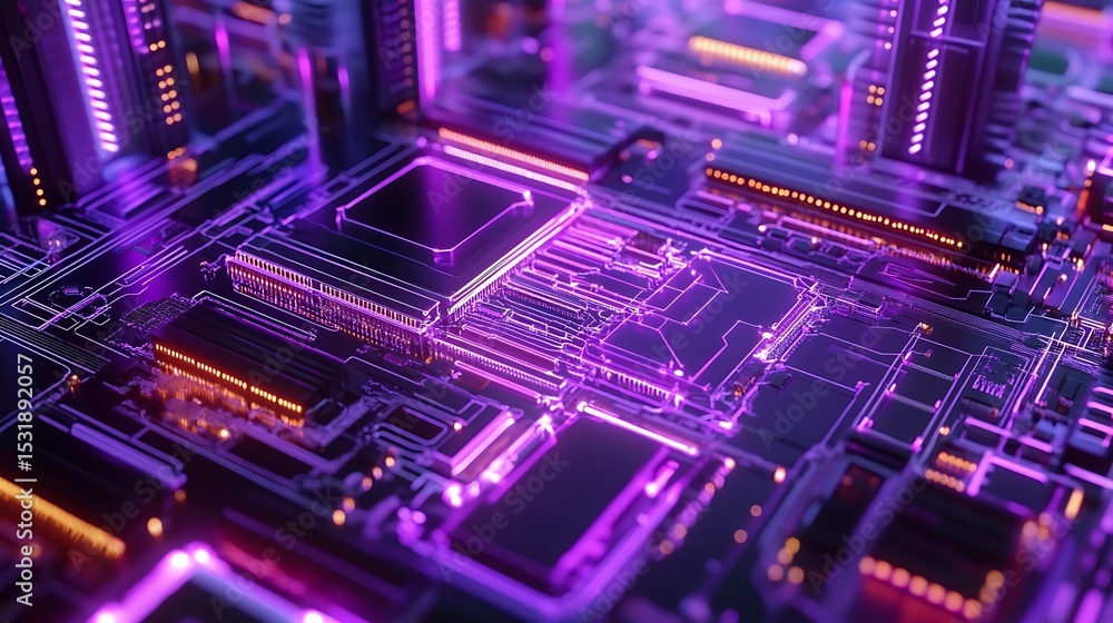Abstract circuit board with vibrant neon lights Abstract circuit board with vibrant neon lights