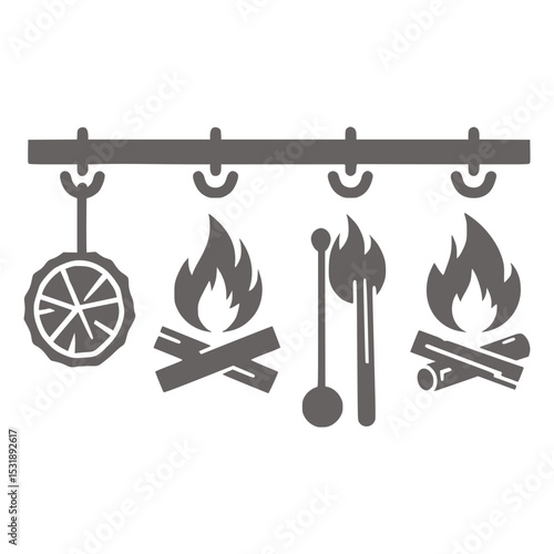 Black and white fire pit icons hanging design