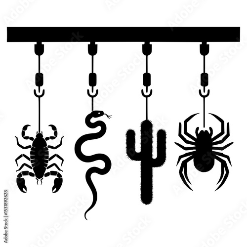 Desert wildlife hanging silhouettes scorpion snake cactus spider