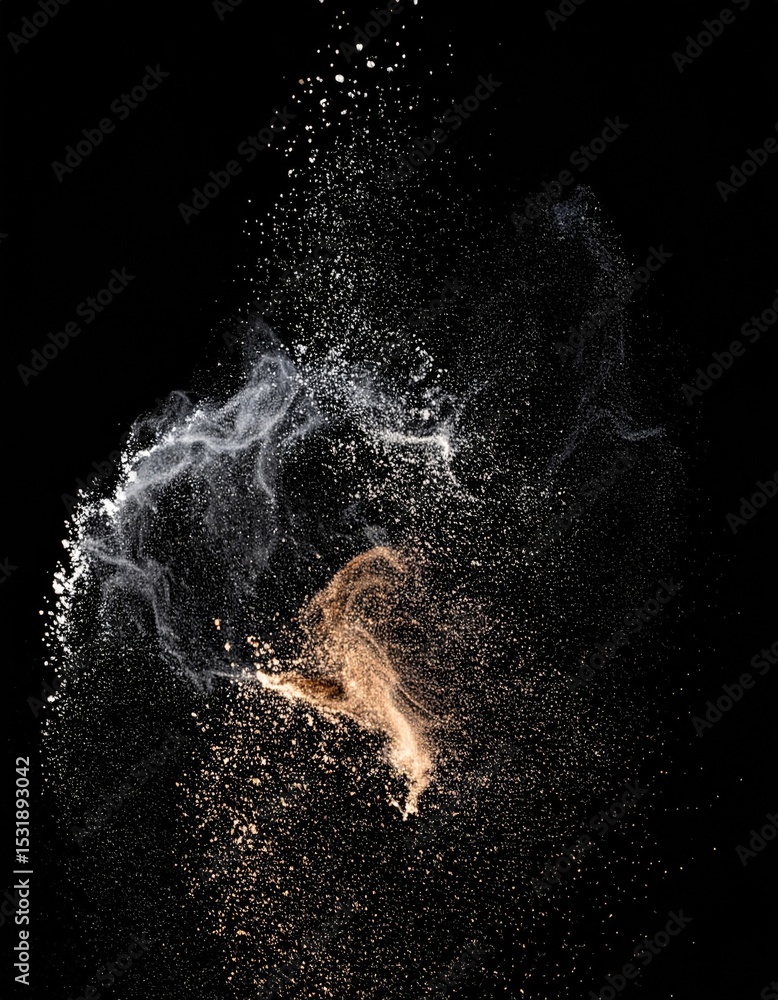 Obraz premium Abstract Grey And Brown Particles Explosion On Black Background
