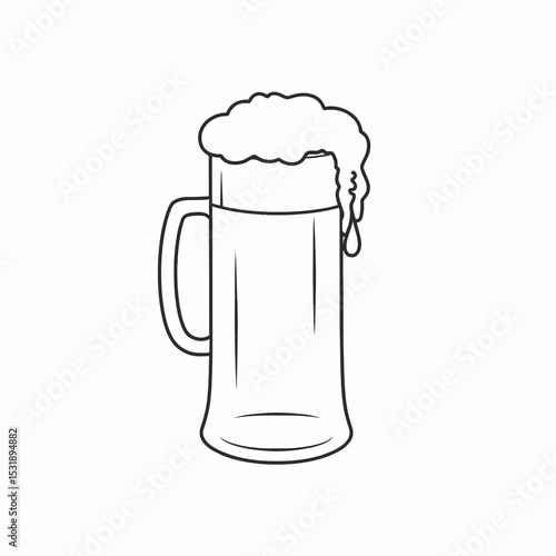 Beer mug filled with frothy lager and dripping foam  