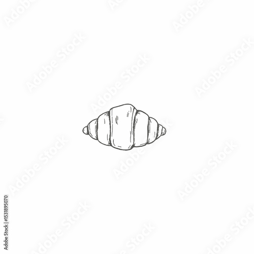 Hand-drawn croissant illustration in black and white design  