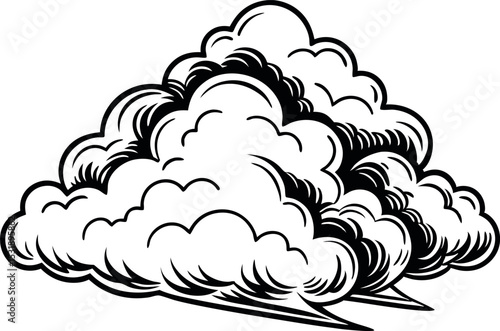 Graphic vector illustration of a dense cumulus cloud in bold black and white style