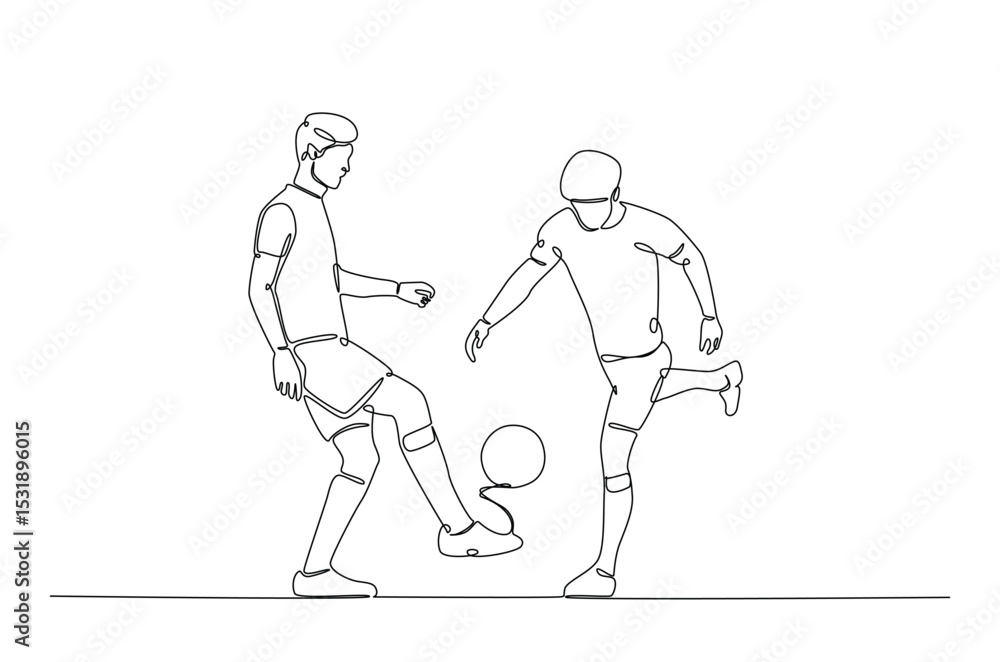 Football player in action in continuous one line drawing. Single line art illustration of soccer player. Editable vector. Football player in action in continuous one line drawing. Single line art illustration of soccer player. Editable vector.