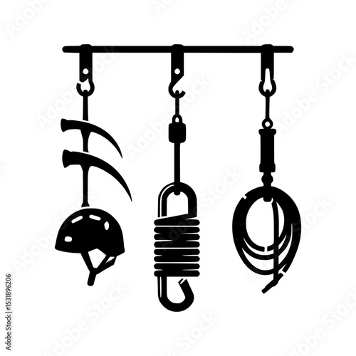 Kayaking equipment hanging on rack icon