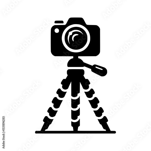Camera on tripod icon black silhouette