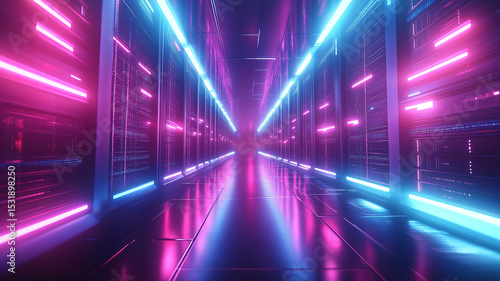 Wallpaper Mural Sleek Modern Data Center With Rows Of Servers And Vibrant Pink And Blue Lighting Effects Torontodigital.ca