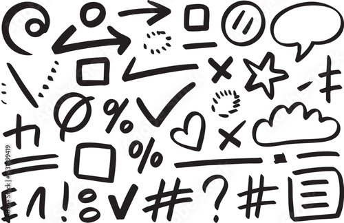 Hand Drawn Doodle Symbols and Shapes Vector Illustration for Design Elements
