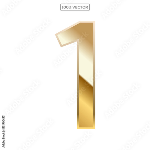 Gold 3d numbers 1 with endings made of golden isolated on transparent background. Vector elements template