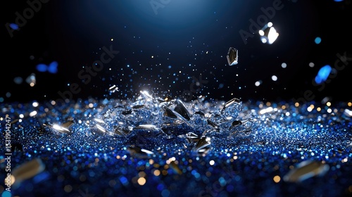 Dreamy glitter lights in silver and deep blue, softly glowing against darkness