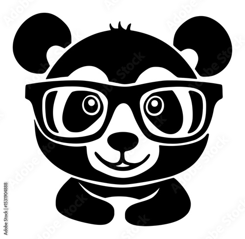 Cute Panda Character with Glasses in Silhouette Style Illustration