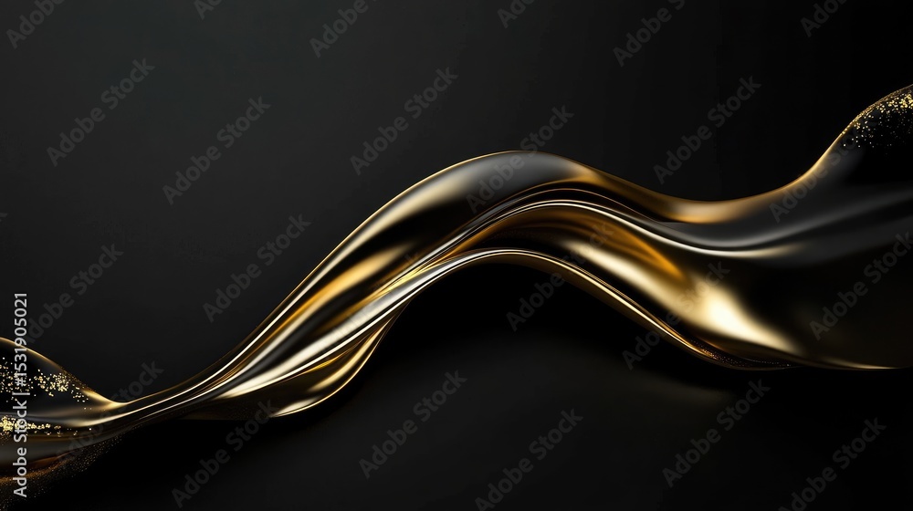 Naklejka premium Decorative gold light curves with line and wave motifs on luxury black-white background