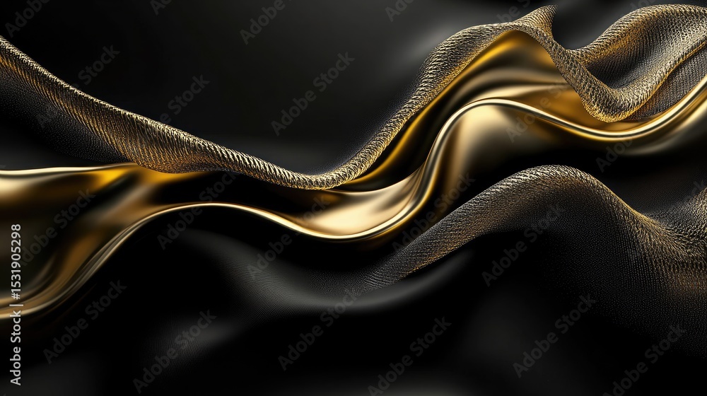 Obraz premium Decorative gold light curves with line and wave motifs on luxury black-white background