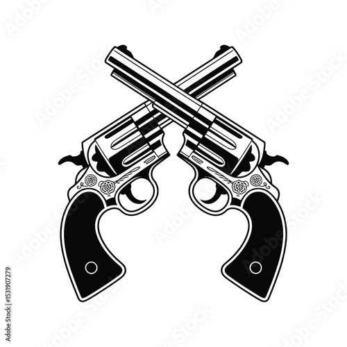 Crossed revolver guns wild west vintage design