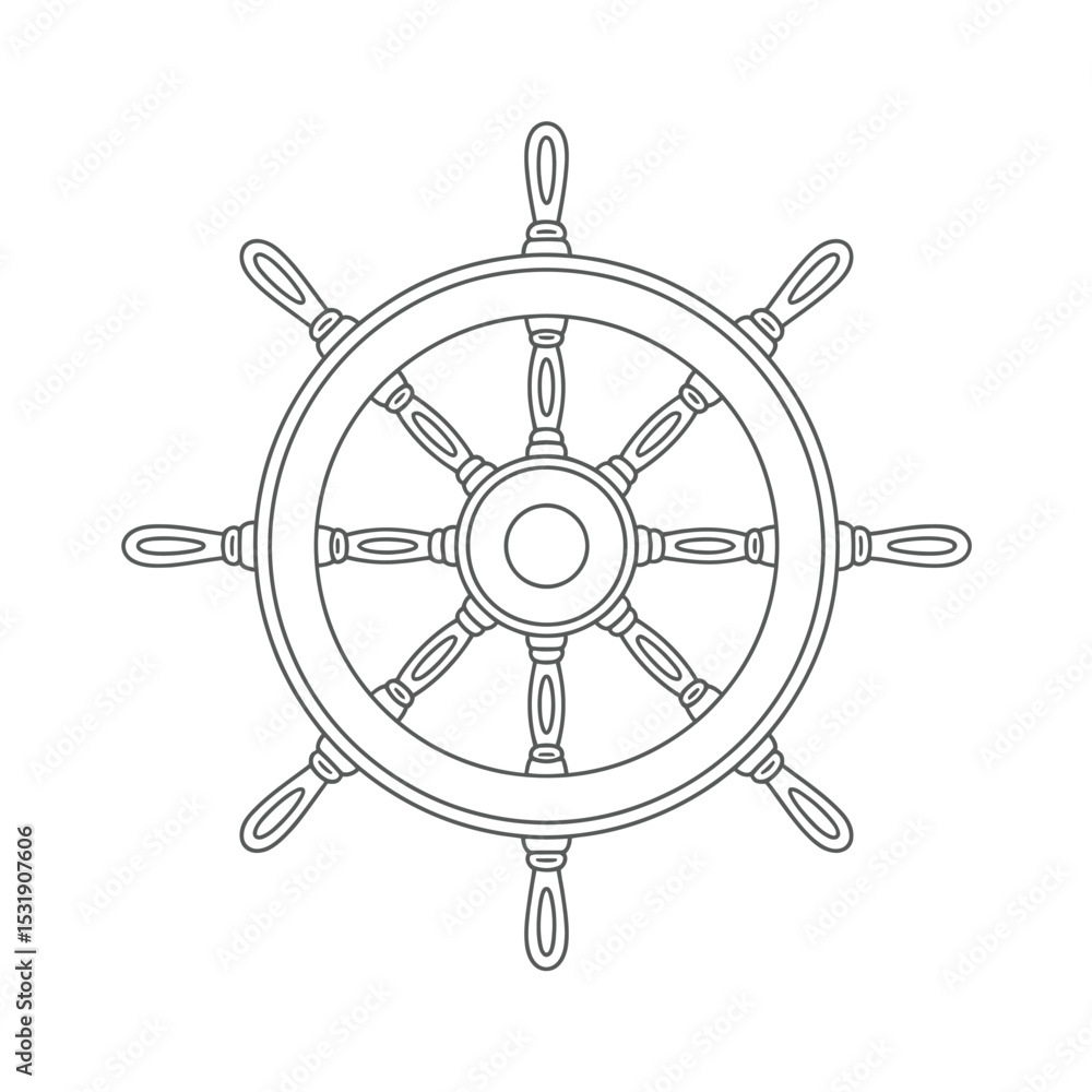 Obraz premium Nautical ship wheel line art illustration