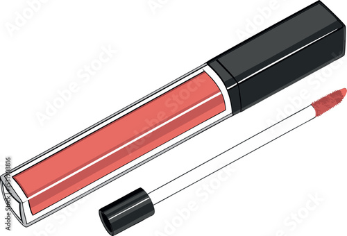Vector illustration of a red lip gloss tube with a detached applicator