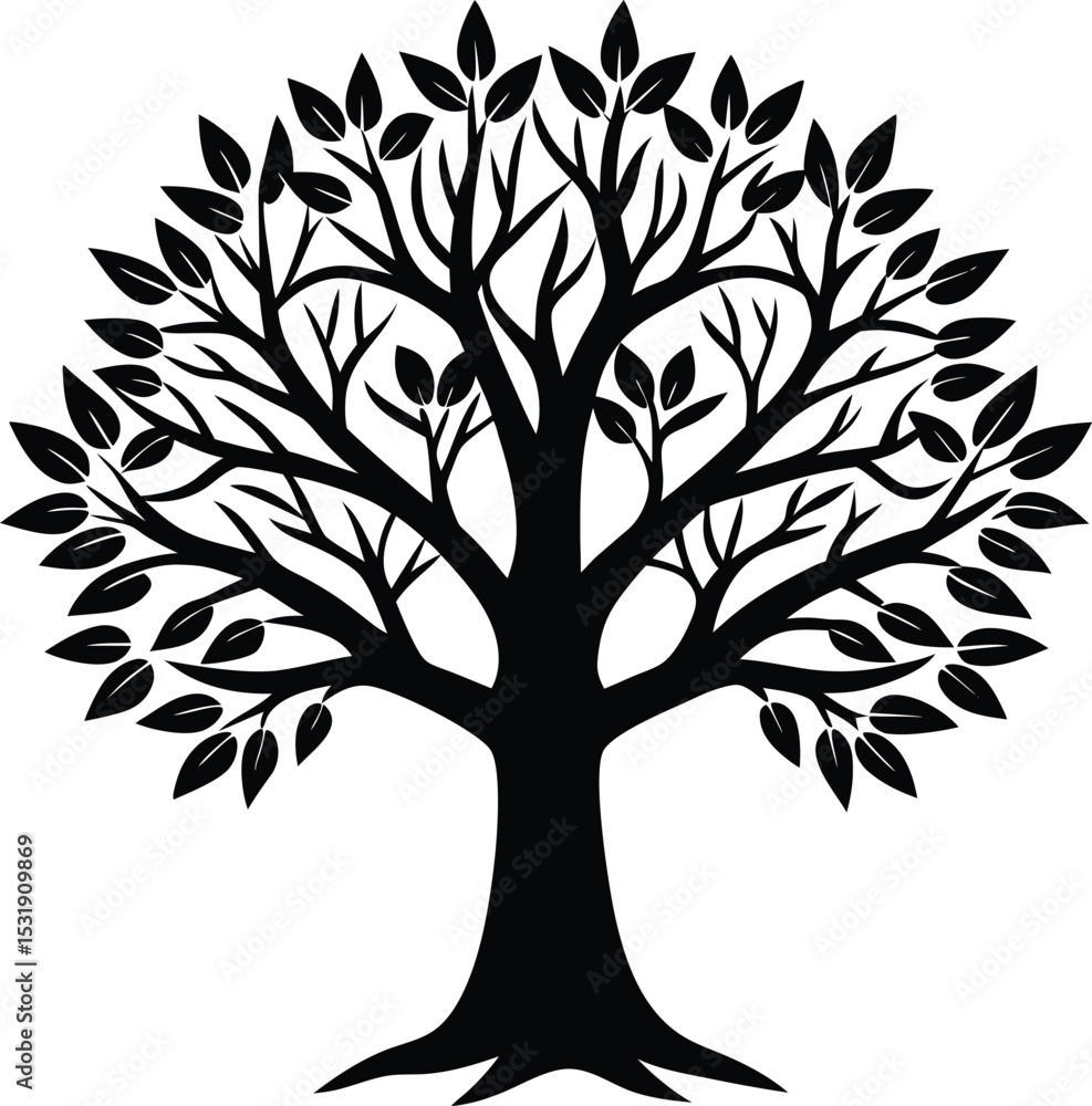 Fototapeta premium A tree silhouette black and white vector Illustration 