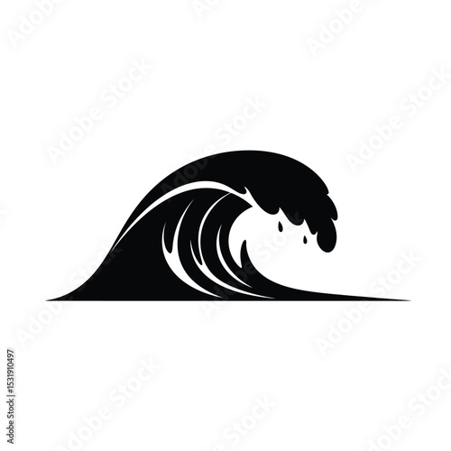 Powerful ocean wave black silhouette design