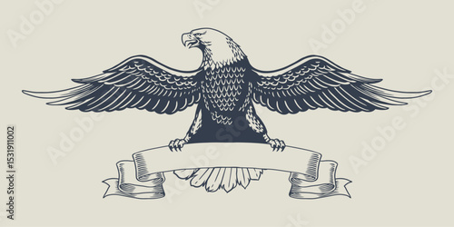 Vintage American Eagle Illustration Perched on Ribbon