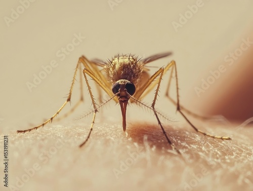 Wallpaper Mural A mosquito biting human skin, close-up view, isolated on a neutral beige background Torontodigital.ca