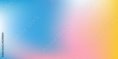 Modern clear blue sky. Pastel rainbow. Light blue, pink and yellow color vector banner. Pastel gradient sky pattern. Blurred light fuzz colorful gradient abstract simple art