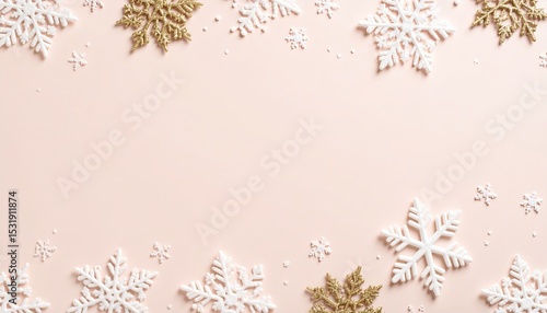 Wallpaper Mural Elegant Winter Scene, Abstract Snowflakes on Light Pink Background with Text Space Torontodigital.ca