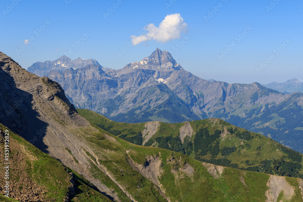 Fototapeta premium Mountain panorama with mountain range Dents du Midi in Swiss Alps, Switzerland