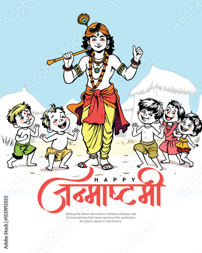 Happy Krishna Janmashtami and Dahi Handi Festival Celebration in India Social Media Greeting Post Design