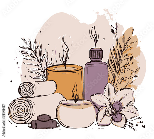 Relaxing Spa Essentials with Candles, Oils, and Natural Elements