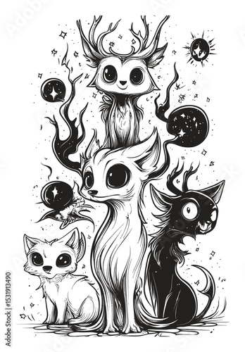 Whimsical Animal Collection with Unique Creatures and Cosmic Elements