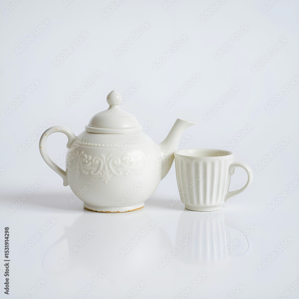 Set of electric kettle and mug cup for making hot beverage such as coffee or tea which is prepared in wooden tray and placed on the breakfast mini bar. Set of electric kettle and mug cup for making hot beverage such as coffee or tea which is prepared in wooden tray and placed on the breakfast mini bar.