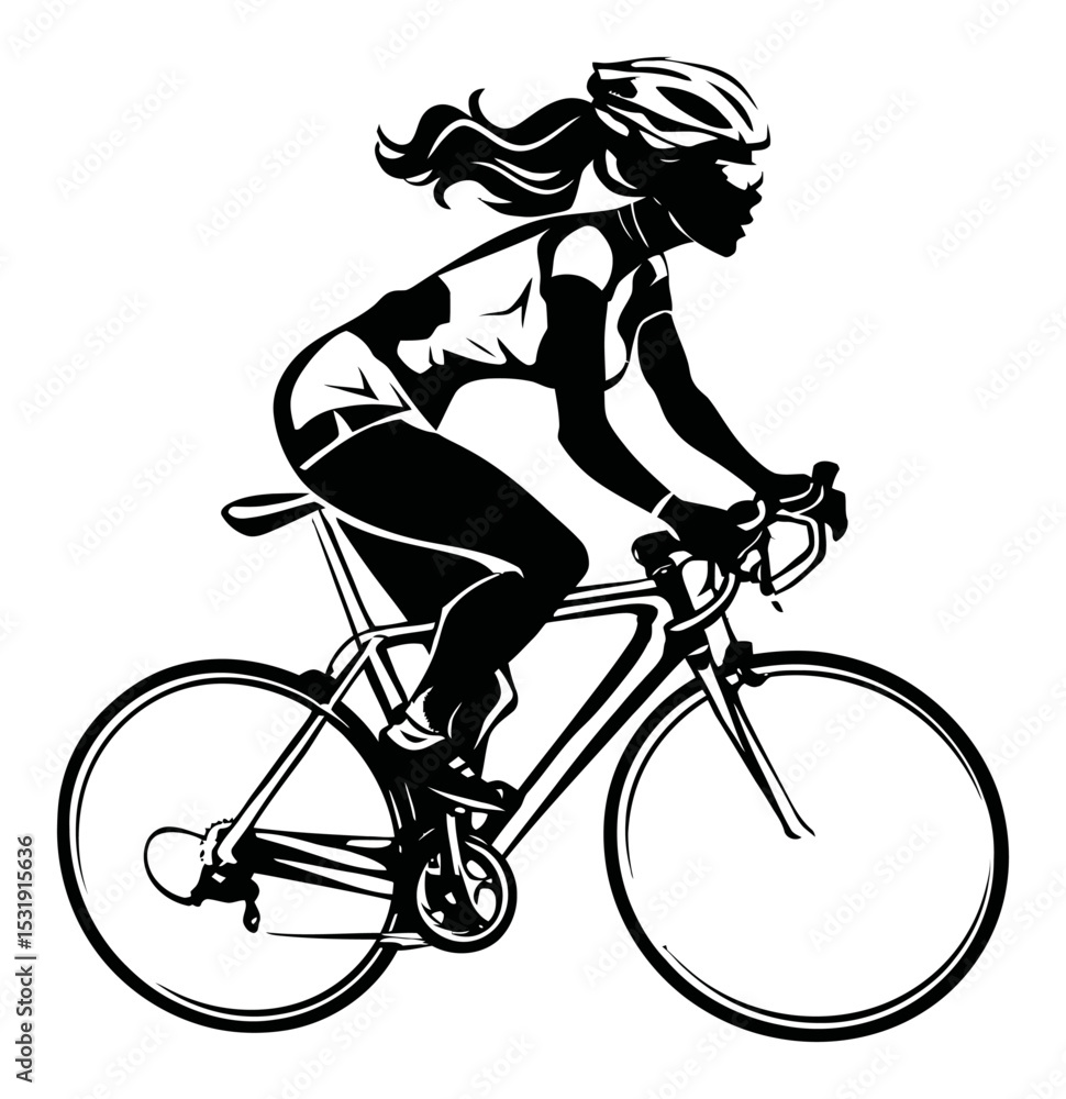 Fototapeta premium Elegant Female Cyclist in Motion on a Bicycle with Dynamic Design
