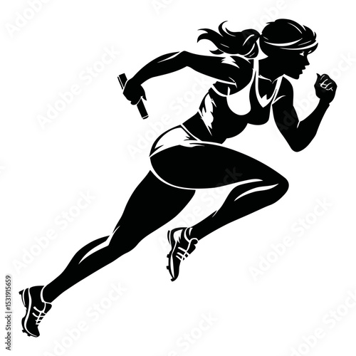 Dynamic Silhouette of a Female Sprinter in Motion with Energetic Pose
