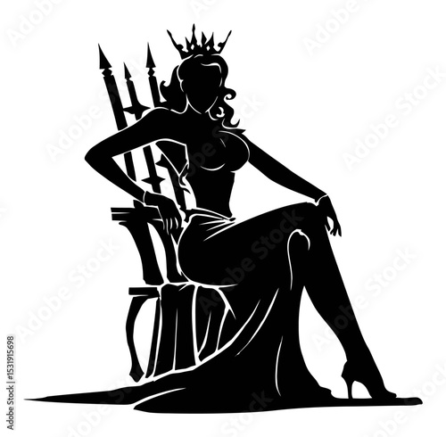 Elegant Silhouette of a Royal Figure Sitting on a Throne with Crown